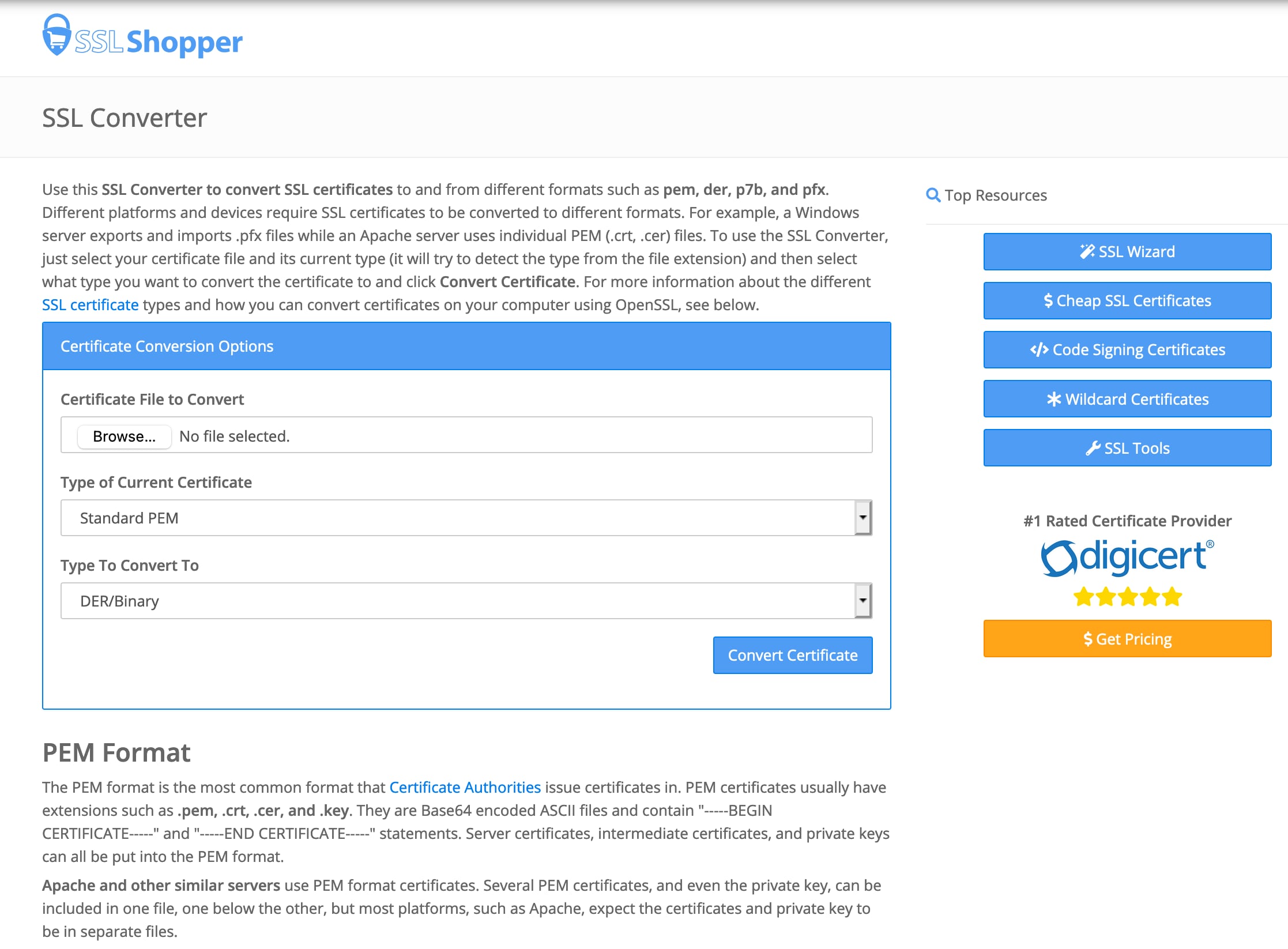 SSL Shopper - SSL Converter Tool