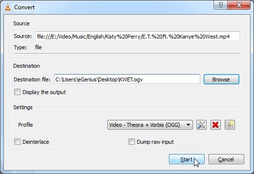 Change Destination Settings and Convert
