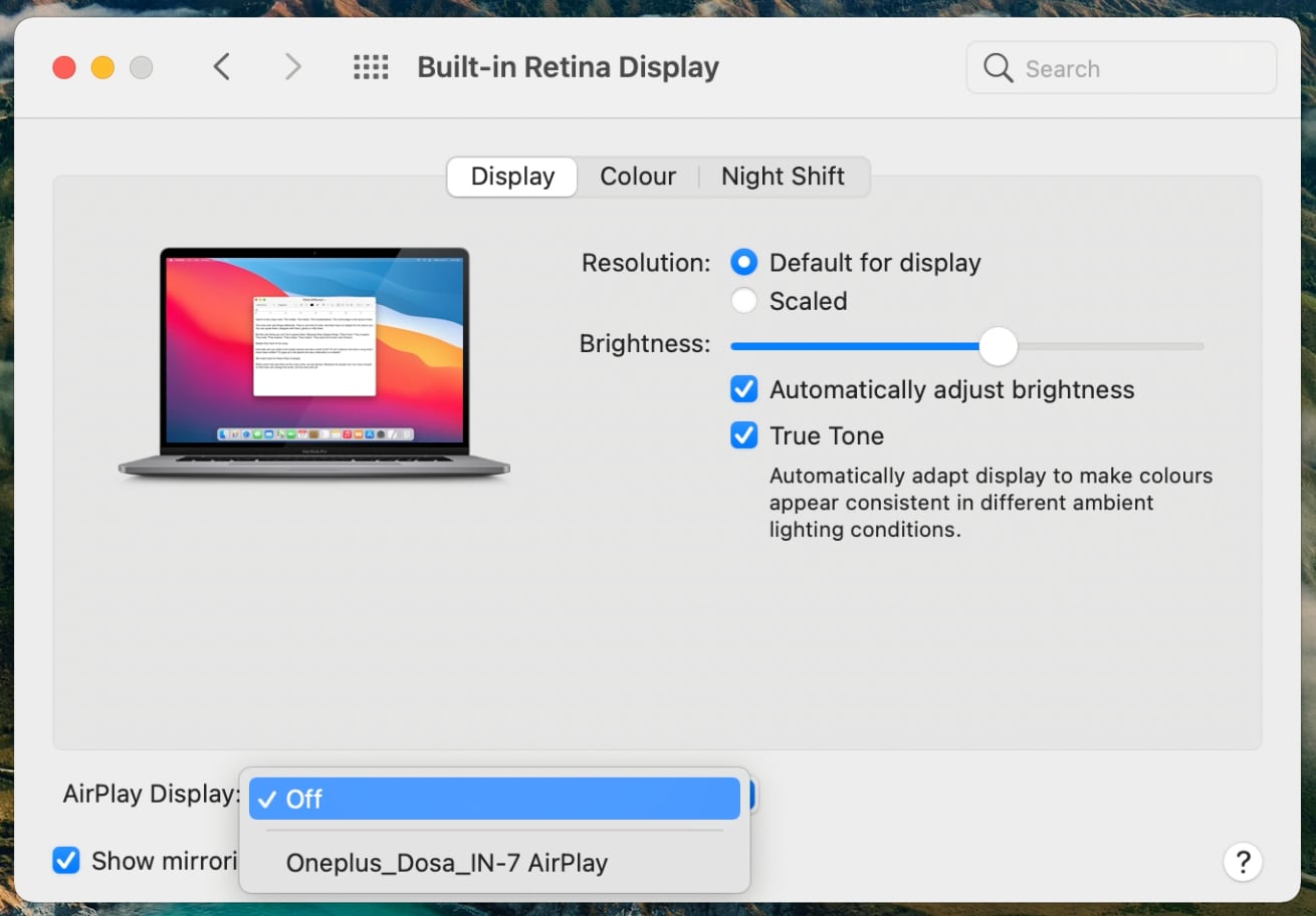 Choose AirPlay Display