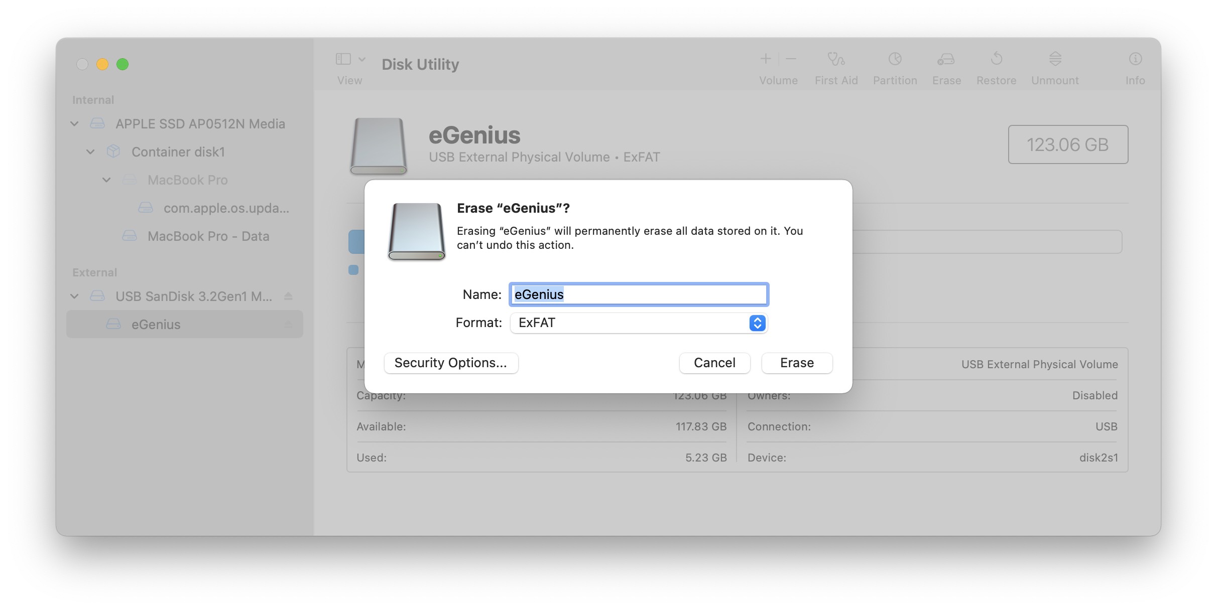Erase Removable Disk - Mac OS