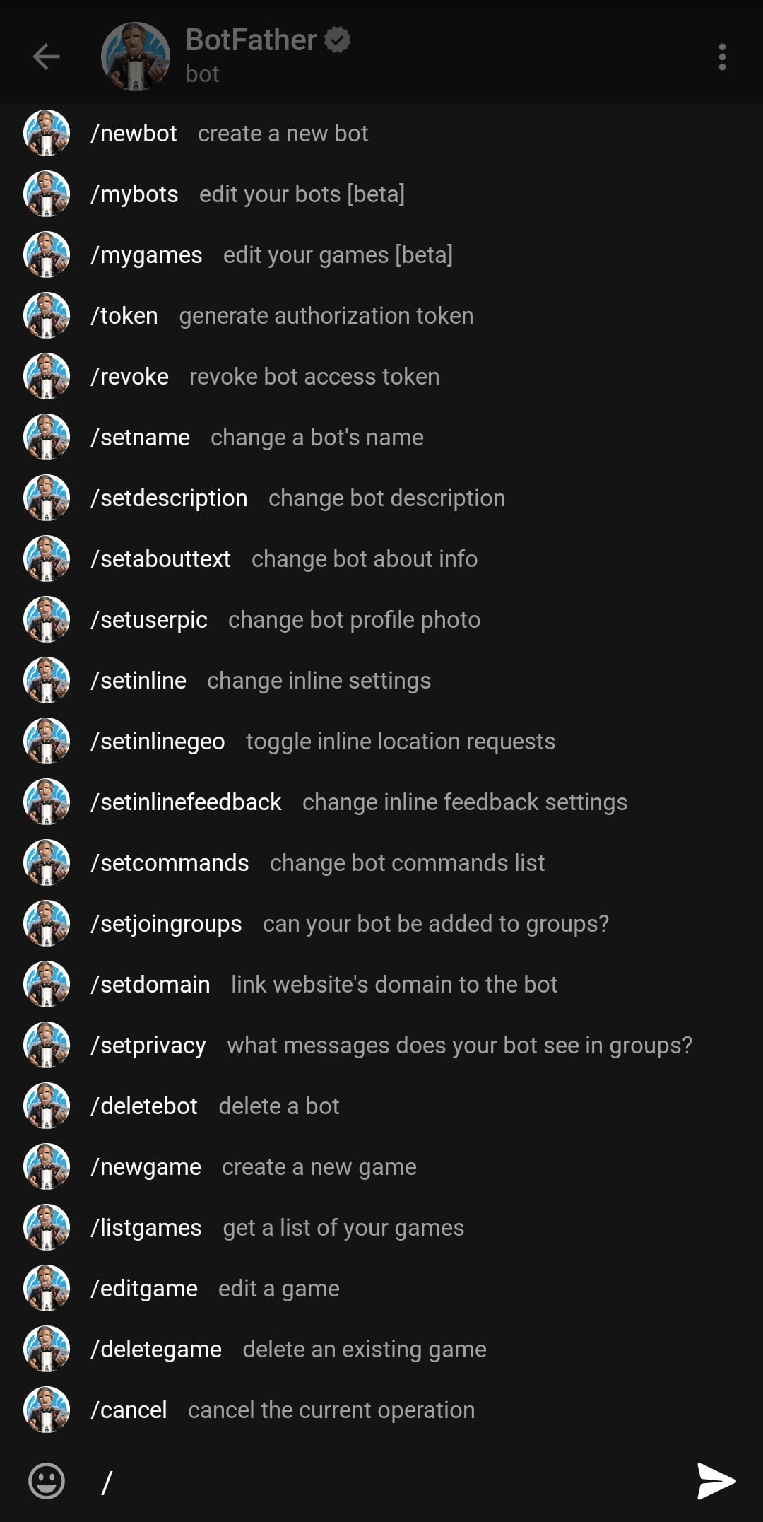 All Commands - BotFather