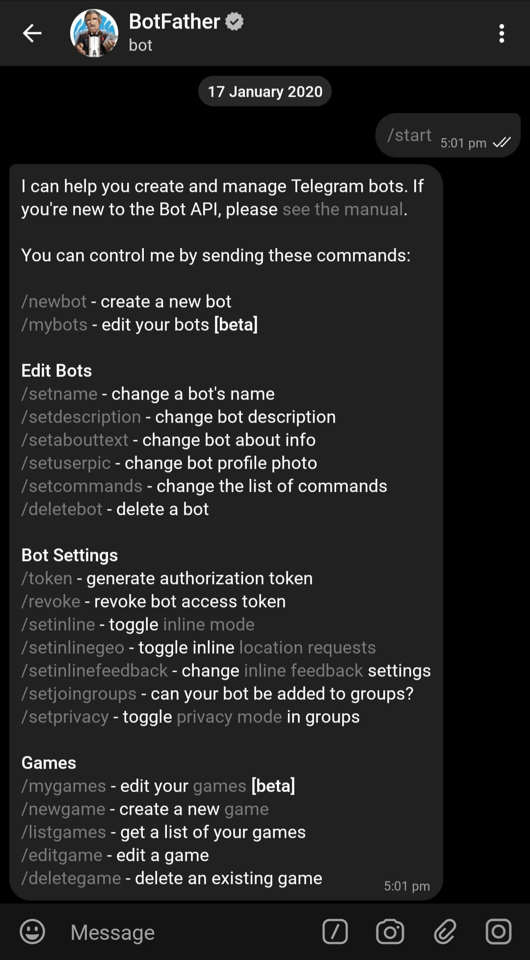 BotFather Greeting